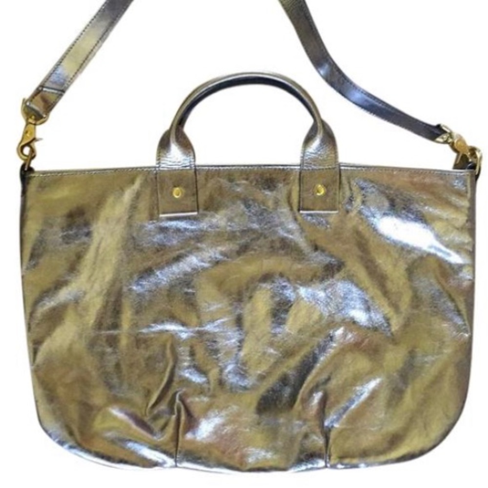 Clare V. Messenger Bag Silver Metallic Leather